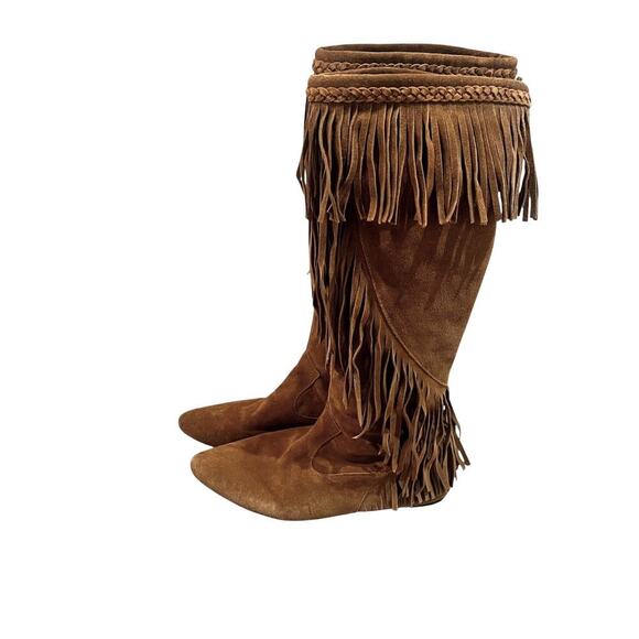 Sam Edelman Utah Brown Suede Fringe Moccasin Boots Mid-Calf Pull On Women’s 8 - Picture 4 of 11